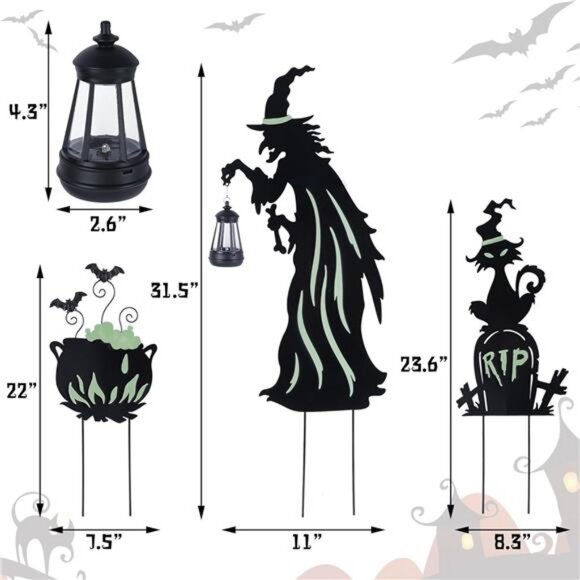 Halloween Decorations Outdoor- 3 Pack Metal Witch Yard Stakes with Solar Lantern - Picture 3 of 7